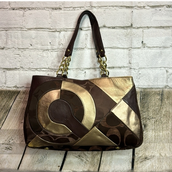 Coach Vintage Inlaid Patchwork Choclate & Gold Bag - Picture 1 of 14